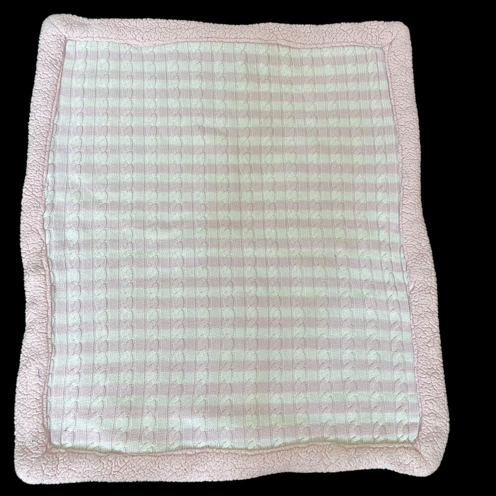 Circo Pink Cable Knit Baby Blanket Striped Sweater Sherpa Lovey White Limited